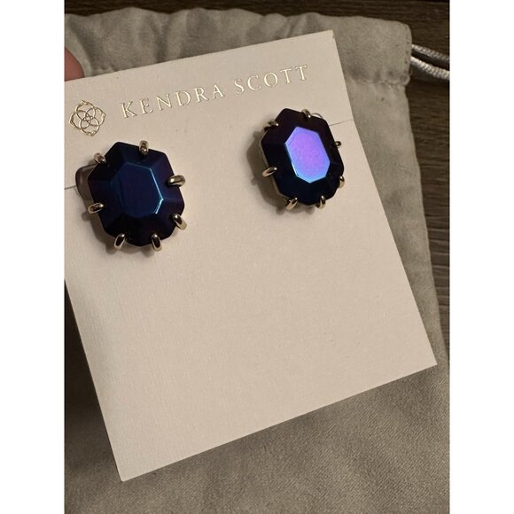Kendra Scott Black Iridescent Morgan Stud Earrings Gold Retired Rare - Picture 4 of 5